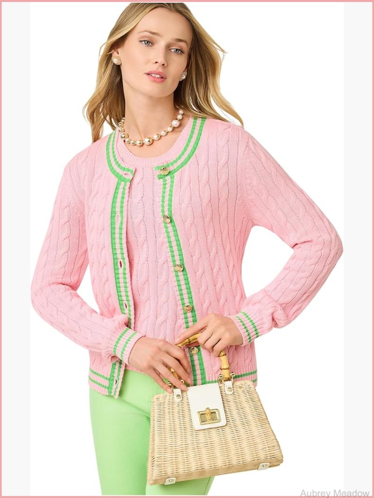 Classic Cable-Knit Cardigan, Crew Neck, Button Front, Cotton, Medium Weight
